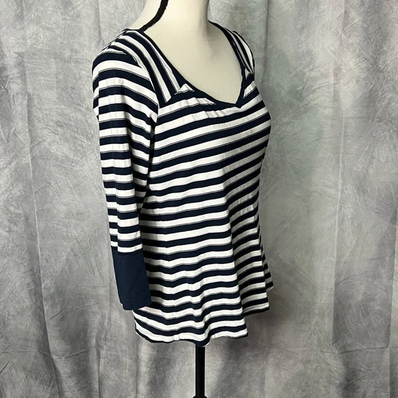 Columbia Omni-Wick Performance Navy, White & Lavender Striped U-Neck 3/4 Sleeve - Picture 4 of 10